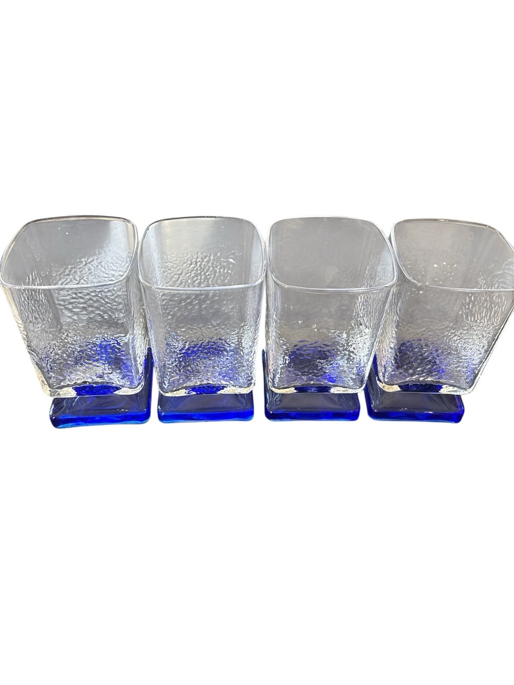 4 Bormioli Rocco Cobalt Blue Textured Cocktail Rocks Glasses Square Art Deco